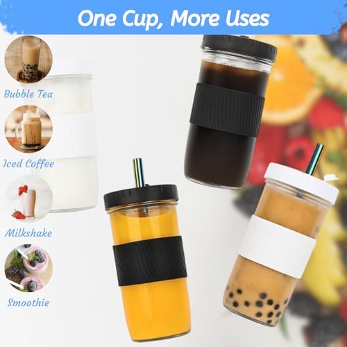 Youeon 4 Pack 24 Oz Reusable Boba Cups with Lids and Straw, Iced
