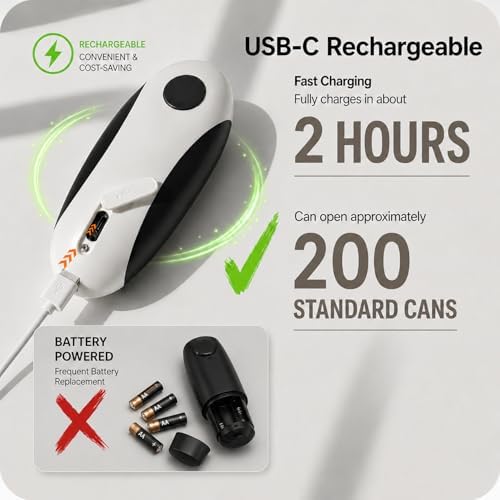 Electric Can Opener, USB-C Rechargeable Automatic Can Opener with