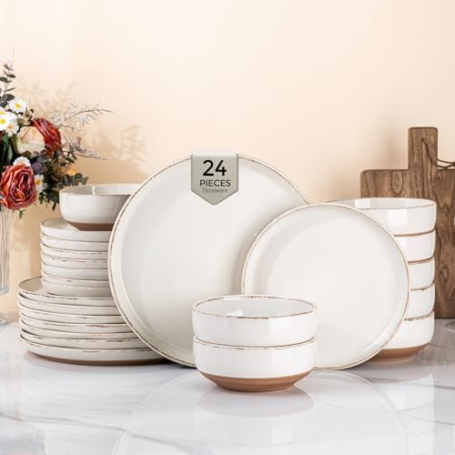 AmorArc Dinnerware Sets for 8, 24 Pieces Ceramic Plates and Bowls Set