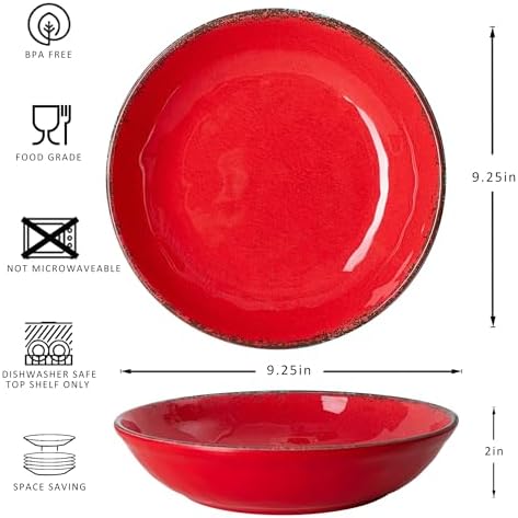 LEHAHA Vintage Melamine Pasta Bowls, Set of 6, 9.25 inch Large Salad