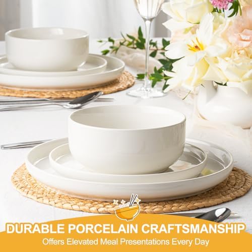 EWFEN Plates and Bowls Sets, 12 Pieces Ceramic Dinnerware Set for 4