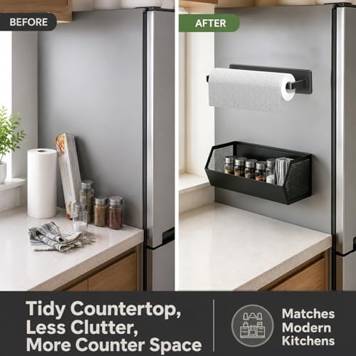 Magnetic Paper Towel Holder with Shelf for Refrigerator