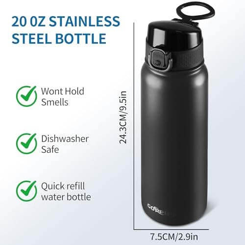 GOPPUS Insulated Water Bottle 20oz Stainless Steel BPA-Free Sports