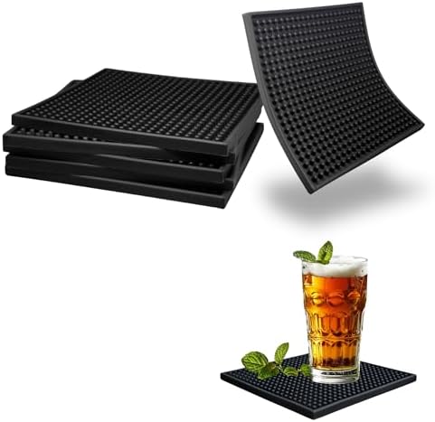 Silicone Coasters Set - 6 Pack - 6 Inch Square Drink Coasters for