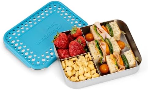 LunchBots Large Trio Stainless Steel Kids Bento Box 3-Section Aqua