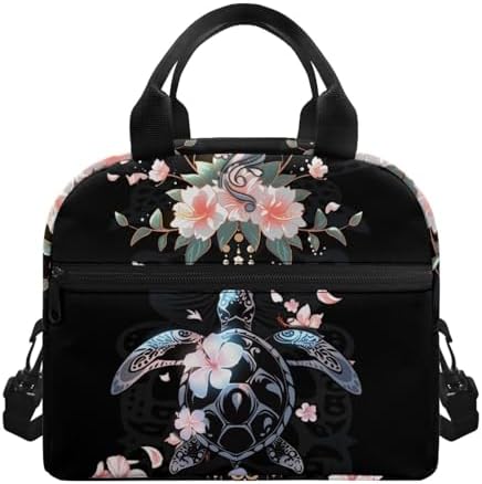 Hawaii Sea Turtle Floral Insulated Lunch Container, Black