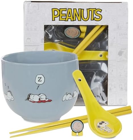 Peanuts Snoopy Microwave Ramen Bowl Set, 20oz Ceramic, Chopsticks