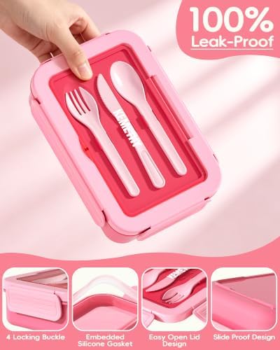 KEMETHY 2 Pack Bento Lunch Box for Kids& Adults, Leak-Proof 4