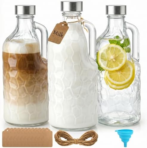 3 Pack 40 Oz Clear Glass Pitchers with Lid, Leak Proof