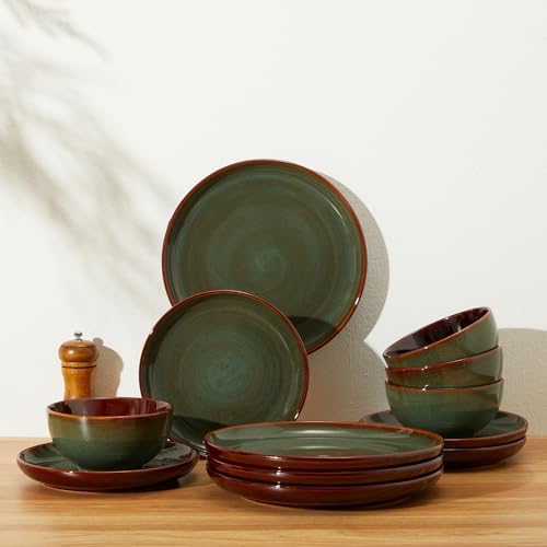 Pokini Ceramic Dinnerware Sets for 8, 24pcs Plates and Bowls Sets Dish Set