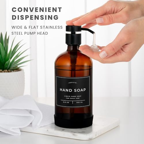Hand and Dish Soap Dispenser Set, 2 Pack, Amber Glass