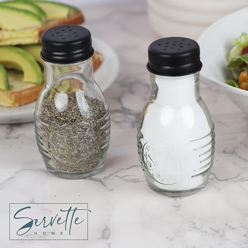 Home Sweet Home Salt and Pepper Shakers, 3 oz Glass Jars, Black Metal
