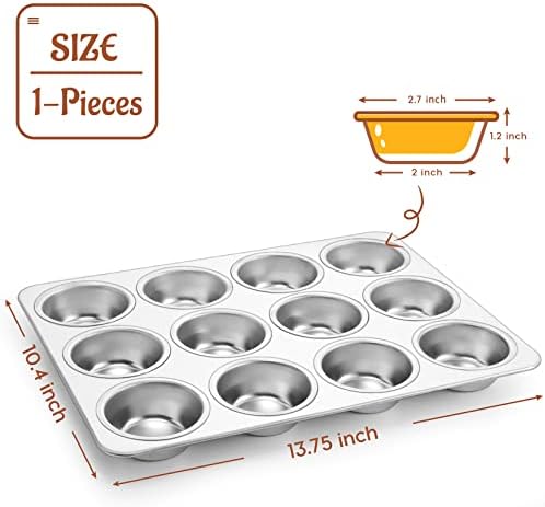 P&P CHEF 12-Cup Muffin Pan Tin, Stainless Steel Cupcake Pan, 1Pc