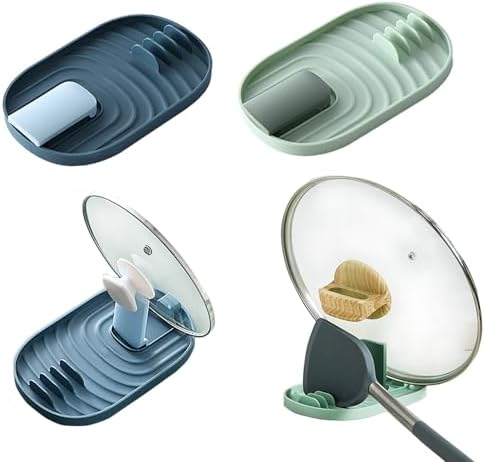 2PCS Spoon Rest with Pot Lid Holder, Stove Top Kitchen Utensil Rack