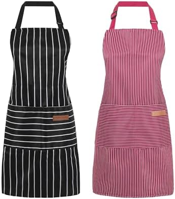 2 Pack Cooking Aprons Adjustable Bib Apron for Women with 2 Pockets
