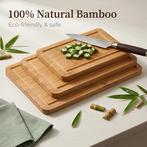 3-Piece Deep Carbonized Bamboo Cutting Board Set with Vertical Drying