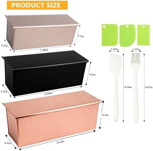 3 Pack Set Pullman Loaf Pan with Lids, 2.2 lb & 1 lb & 0.8 lb Dough