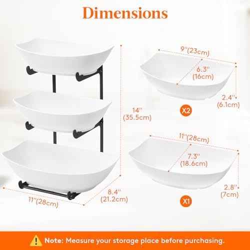 Lifewit 3 Tier Fruit Bowl for Kitchen Counter, Tiered Plastic Serving Tray
