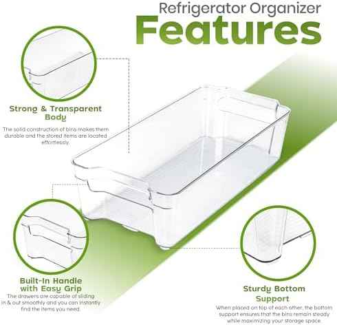 Utopia Home Plastic Stackable Storage Bins for Fridge, 8 Pack, Clear