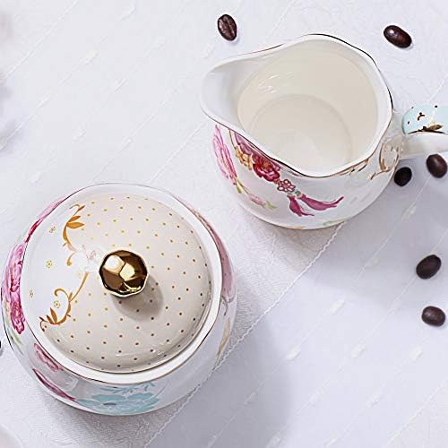 Sugar and Creamer Set for Coffee and Tea Red Floral Painted Classic