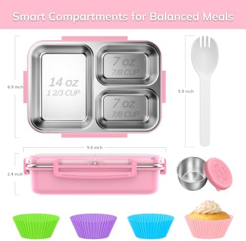 KHOXU 28oz Stainless Steel Bento Box, Pink