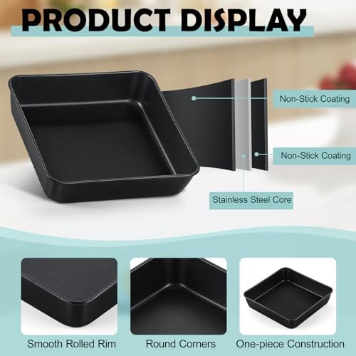 TeamFar 6x6 Inch Square Baking Pans, Coated Square Cake Brownie