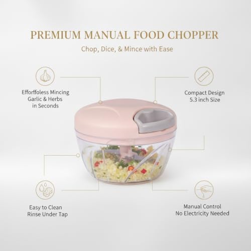 6.1 x 5.3 x 5.1 Inch Manual Food Chopper, Pull-String Garlic Processor
