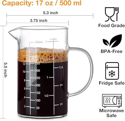 BCnmviku 500ML 2 CUP Glass Measuring Cup With Handle, High