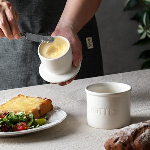 Butter Crock with Lid for Countertop - Ceramic French Butter Dish for