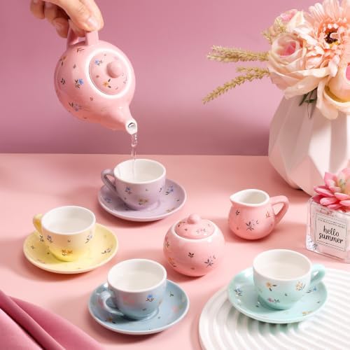 CHENP.HMC Porcelain Tea Set with Floral Pattern, Complete Teapot