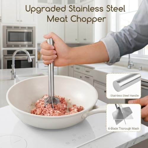 Meat Masher Stainless Steel, Heavy Duty Ground Beef Masher