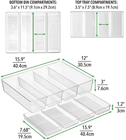 mDesign Plastic Kitchen Drawer Organizer Tray Set - Horizontal Storage