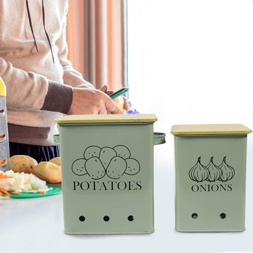 Kitchen Vegetable Storage Tins Set of 2, Onion and Potato Storage Bins
