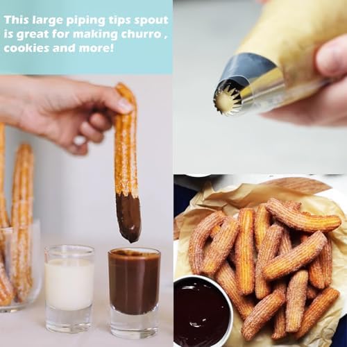 Hendiy 3 Pieces Churro Piping Tips, Stainless Steel 9FT Large Piping
