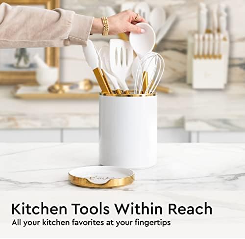 STYLED SETTINGS White Utensil Holder with Built-In Ceramic Spoon Rest