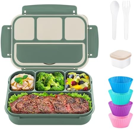 QQKO 1200 ML Bento Box with 4 Compartments, Green