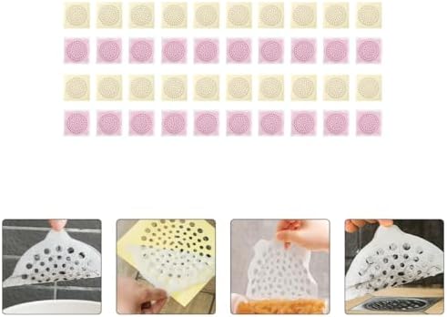 40pcs Bathroom Drain Hair Catcher and Drain Cover Set Disposable Pink
