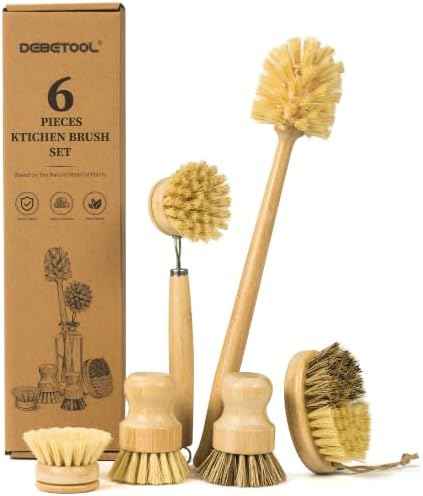 DEBETOOL 6-Piece Bamboo Dish Brush Set