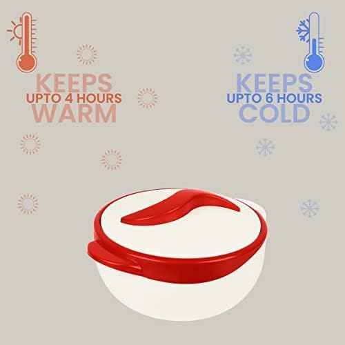 Pinnacle Insulated Casserole Dish with Lid 2.6 qt. Hot Pot Food Warmer/Cooler –Great Thermal Soup/Salad Serving Bowl- Stainless Steel Hot Food Container–Best Gift Set for Moms –Holidays Red/white