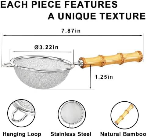 2PCS Loose Leaf Tea Strainer with Bamboo Handle Fine Mesh Stainless