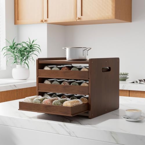 4 Tier Wooden Pull Out Spice Rack Organizer Tray Dividers for Drawer