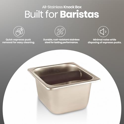 Rattleware Stainless Steel Espresso Knock Box with Bar, 6 x 5.5 x