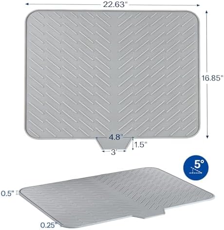 Extra Large Silicone Dish Drying Mat 22.63"L x 16.85"W (Grey)