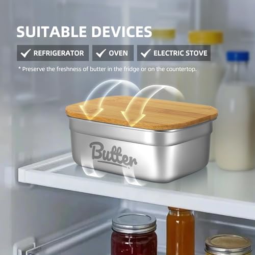 Large Stainless Steel Butter Dish, Airtight Lid, Holds 4 Sticks