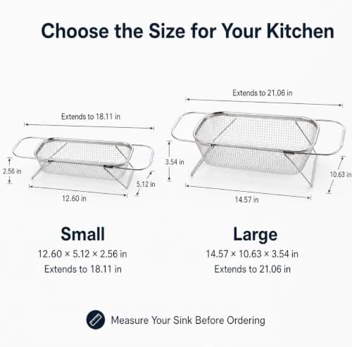 Expandable Over the Sink Colander, 12.6 x 5.1 Inch Stainless Steel