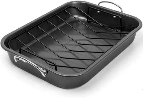 MICHELANGELO 15-Inch Turkey Roasting Pan with V Rack, Carbon Steel