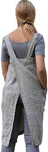 VLZUFE Cotton Linen Apron for women Cross Back Apron Pinafore Dress