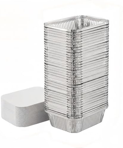100 Pack 1lb Aluminum Foil Pans with Cardboard Lids, 5.5"x4.5"