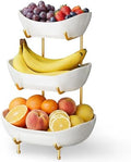Ceramic 3 Tier Fruit Bowl, Fruit Basket for Kitchen Counter, Gold