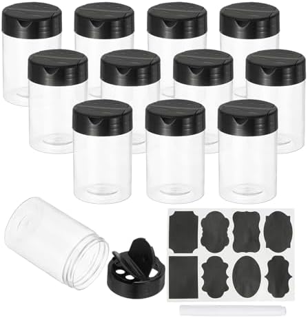 PATIKIL 5.4oz Plastic Spice Jars with Shaker Lids, 12 Pcs Refillable